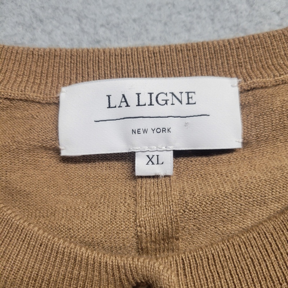 La Ligne New York Tan White Striped Cashmere Cardigan Sweater Women's Size XL - Picture 4 of 11